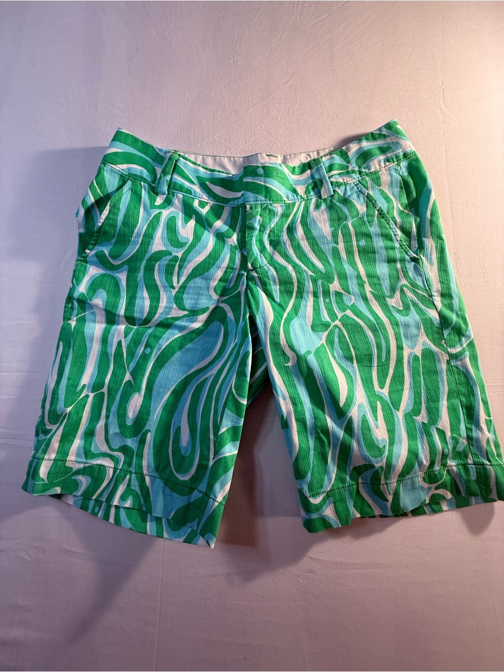 Lilly Pulitzer Green & White Swirl Bermuda Shorts